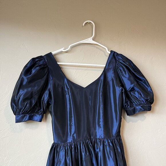 Vintage 1980s Laura Ashley Midnight Blue Princess Dress Evening Gown‎ Prom Event - Picture 4 of 10